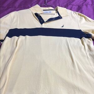 Nautica Men's Cream and Navy Polo Shirt